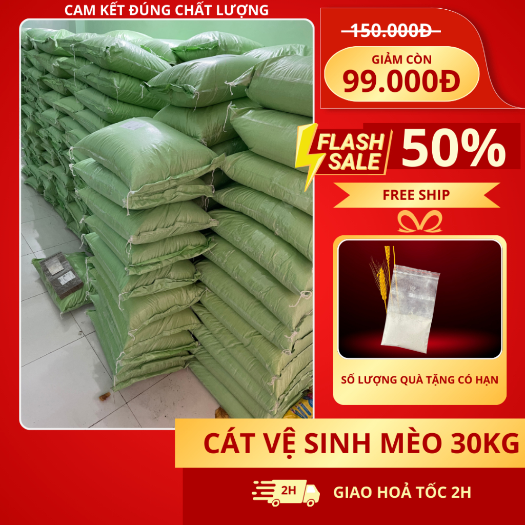 Cát mèo 30kg khử mùi Trộn Sẵn Vi Sinh Khử Mùi - RẺ VÔ ĐỊCH