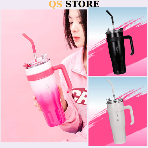 Ly Giữ Nhiệt Cao Cấp DILLER Bình Giữ Nhiệt 1100ML Có Ống Hút Cốc Giữ Nhiệt Có Tay Cầm Tiện Lợi COC37