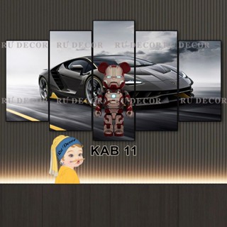 Tranh Gấu Siêu Xe - Bộ Ghép 5 Tấm Dán Tường Fomex 5mm Dán Keo BH Vận Chuyển Decor Nhà Cửa, Phòng Khách