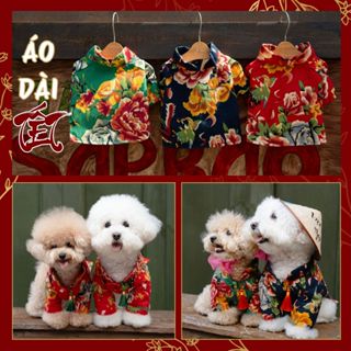 Áo Dài Tết Con Công Tua Rua Thổi Vàng Cho Chó,  Quần Áo Tết Cho Mèo Bộ Sưu Tập Khải Nguyên 2025 Quần Áo Hiha Pets VTT4