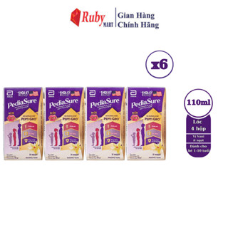  Combo 6 Lốc 4 hộp sữa nước Pediasure hương vani ít ngọt  110ml  cho trẻ 1-10 tuổi 