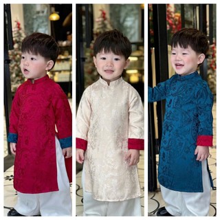 Áo dài Tết, trung thu bé trai 2026 - vải gấm Thái, họa tiết hoa nổi cao cấp - 3 màu - áo dài nhà Cam -Ca26 (chỉ áo)
