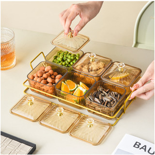 Khay Nhựa Đựng Mứt 6 Ngăn, Hũ Đựng Bánh Kẹo Ngày Tết Kết Hợp Decor, Kiểu Sáng Hiện Đại, Sang Trọng