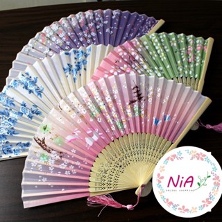   Tặng kèm tua rua  Quạt xếp cổ trang in hình hoa lá cầm tay thân gỗ chụp ảnh múa lưu niệm PK248 