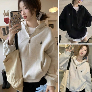 Áo hoodie nỉ mũ 2 lớp phối khóa kéo cổ logo Ngựa thêu siêu hot