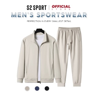 Bộ quần áo nỉ nam dài tay S2 SPORT cổ trụ khoá zip chắc chắn, chất nỉ cotton USA mềm mịn - BN08