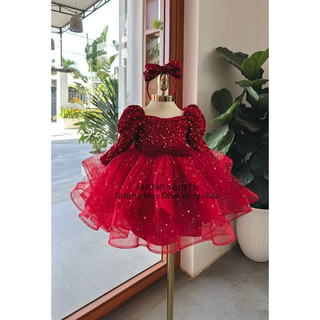 Váy CC Nhung kim sa 2 tầng Đầm Công Chúa Cho Bé Gái Cao Cấp tặng Kèm Cài Đầu Cute