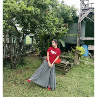 Chân váy caro midi xòe phối tầng dáng dài 95cm lưng bản chun co giãn có lót hai lớp dày dặn  xòe bồng