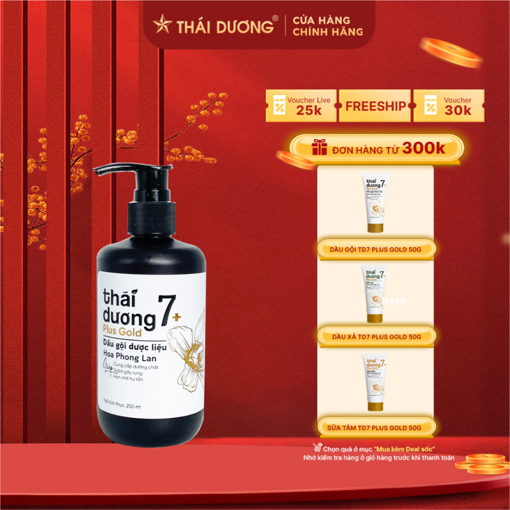 Dầu gội dược liệu Thái Dương 7plus gold chai 500ml phục hồi tóc hư tổn, gãy rụng và gàu ngứa - Sao T