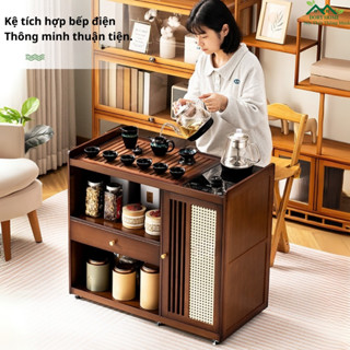 Bàn trà di động, bàn trà nhỏ, ấm đun nước, tủ trà tích hợp gia đình, bàn cà phê gỗ nguyên khối, xe đẩy trà decor - Dory