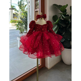 Váy CC Nhung kim sa 2 tầng Đầm Công Chúa Cho Bé Gái Cao Cấp tặng Kèm Cài Đầu Cute