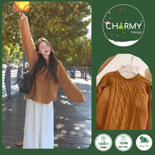 Áo Len Nữ Aria Vải Len Lông Thỏ Mềm Mại Giữ Ấm, Áo Sweater Nữ Len Vặn Thừng Quả Trám Cá Tính Thời Trang Charmy Shop