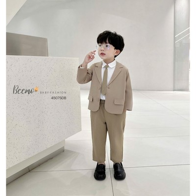 Set vest sự kiện (không kèm áo) Beemo kèm cà vạt kẻ vải chéo hàn mặc đi học, đi chơi, sự kiện cho bé từ 9-24kg 4507SDB