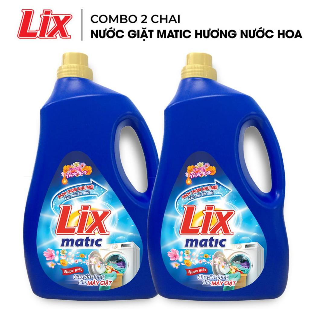 COMBO 2 CHAI Nước Giặt LIX Matic Chuyên Dụng Cho Máy Giặt, Sạch Thơm, Hương Nước Hoa (2 CHAI x 3.3KG