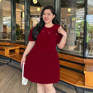 Béo Design bigsize Nữ - Đầm nhung hoa phối ngực Nữ bigsize 50kg đến 100kg