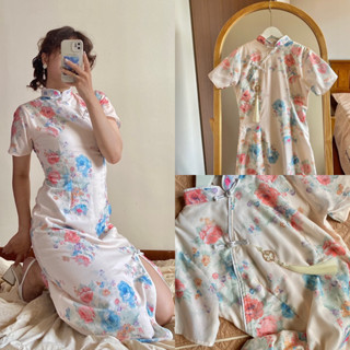 Đầm váy sườn xám hoa cổ điển truyền thống tôn dáng (ảnh thật tự chụp)