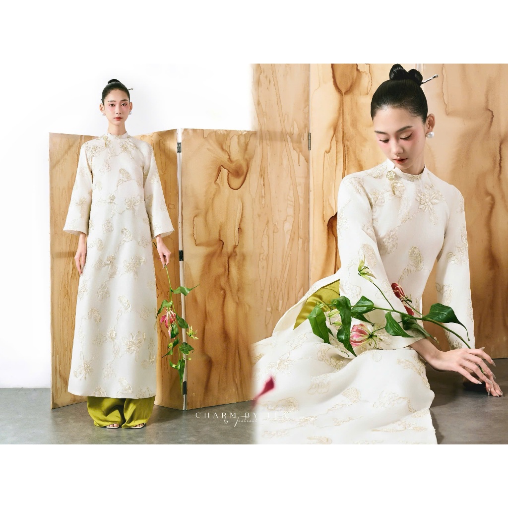 Áo Dài Thiết Kế Charm By Tea: THANH SET (KÈM QUẦN- KHÔNG PHỤ KIỆN) | BigBuy360 - bigbuy360.vn