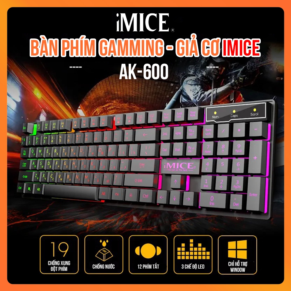 Bàn Phím Giả Cơ Gaming Imice AK-600 RGB Có Dây 104 Phím – Led Đổi Màu – Phím Cho Máy Tính, Laptop