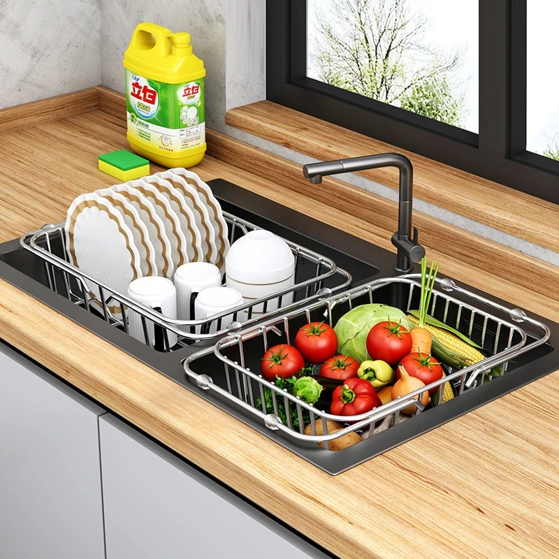 Rổ inox 304 treo bồn rửa chén, Kệ bồn rửa inox 304 rút gọn thông minh và tiện lợi