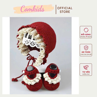 Sét Mũ Len + Giày Len Đính Ngọc Cho Bé Gái Ấm Áp Mùa Đông, Noel, Tết