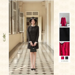  Đầm liền dáng A phối ren đính nơ thời trang thiết kế thương hiệu Calie house VA444 