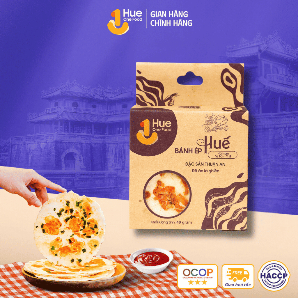 Bánh ép Hue One Food vị hải sản tôm thịt hộp nhỏ 40g thơm ngon giòn rụm