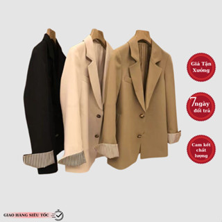 Áo blazer nữ Áo Vest  HUNALY tay lật kẻ sọc trẻ trung vải xịn mịn công sở khoác ngoài Hàn Quốc 2 lớp có đệm vai N293