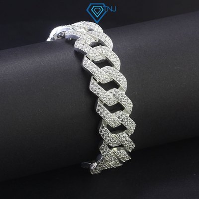 Lắc tay cuban bạc nam bản 15mm đính đá sang trọng, phong cách mạnh mẽ lịch lãm LTA0174 - Trang Sức TNJ