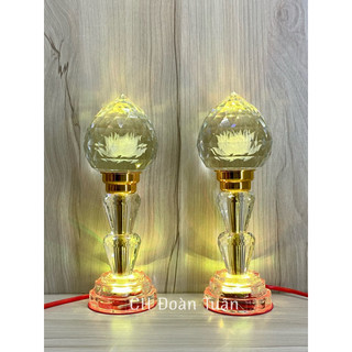 Một cặp đèn thờ quả cầu pha lê, trái đào pha lê cao cấp cao 25cm