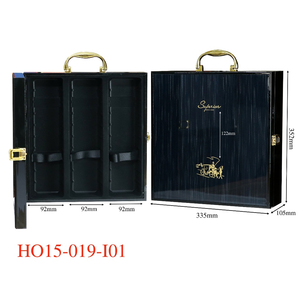 Hộp Sơn Mài Epvina Box Đựng 3 Chai Rượu Vang 750ml Màu Xanh Ánh Vân Phủ Sơn Bóng PU