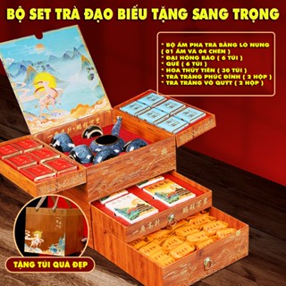 Bộ Hộp Quà Tặng 3 Tầng - Tứ Đại Danh Trà - Set Trà Quyền Quý Sang Trọng Làm Quà Biếu Tặng Chúc Tết
