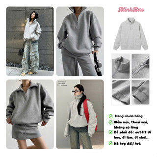 [XẢ KHO] Áo Sweater Half Zip Basic Nỉ 2 Da BlinkBae Áo Sweatshirt Trơn Dài Tay Có Khóa Cổ Dày Dặn Oversize