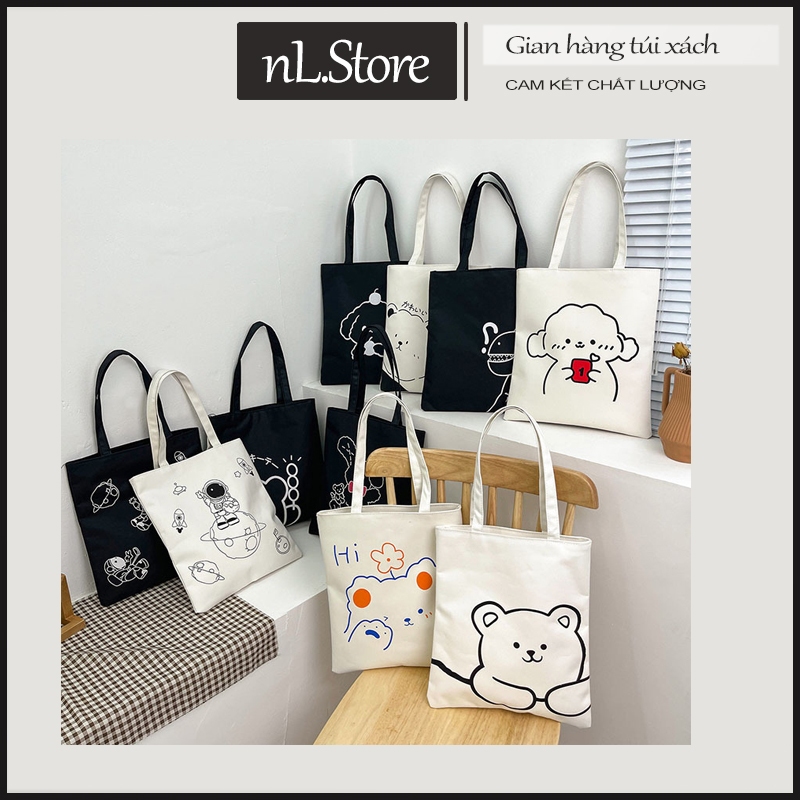 Túi tote vải có khóa kéo size 32x37cm đựng vừa A4 đi học đi làm T01 nl.Store