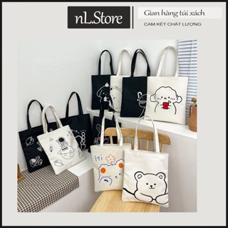 Túi tote vải bố canvas có khóa kéo unisex đựng đồ đi làm đi học thêm giá rẻ T01 nl.Store