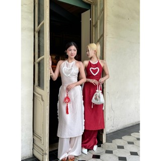 Set áo dài nữ cách tân cổ yếm hình trái tim Khởi Viên |  CLÉLIE