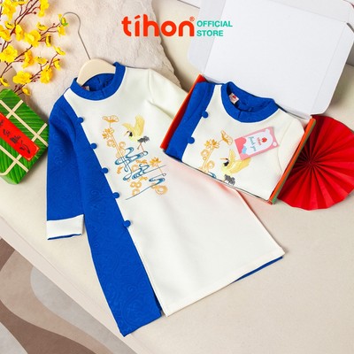 Áo dài cách tân cho bé trai TIHON cao cấp chất liệu gấm phối dạ thêu hạc truyền thống AD0750870