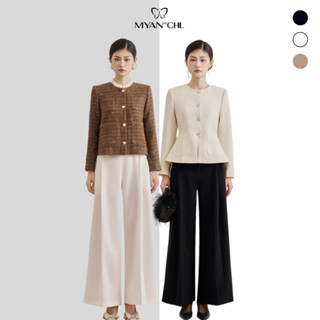MYAN DESIGN Quần Suông Ống Rộng Xếp Ly 2 Túi Sườn Tôn Dáng Chất Tuytsi Mềm Mịn QVN062402 QVN012407