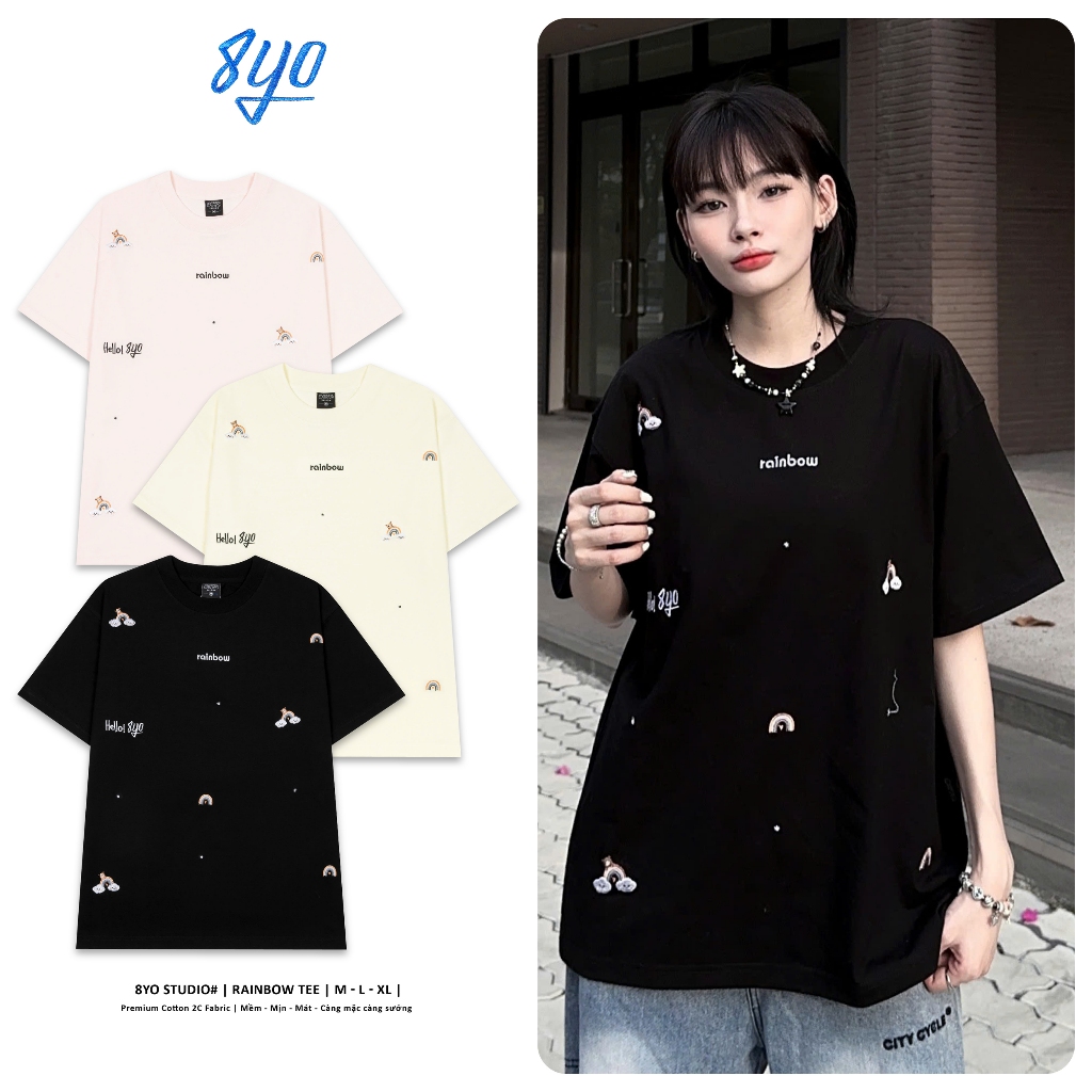Áo Thun Thêu 8YO RAINBOW Tee Cotton Mềm Mịn Mát - Áo Phông Local Brand Unisex Nam Nữ Form Rộng | BigBuy360 - bigbuy360.vn