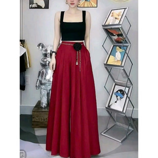 Quần Suông Ống Rộng Xếp Li Cạp Cao Dài 105cm Túi Dọc Sườn Có Khoá Kéo