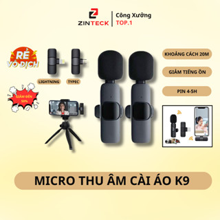 Micro Thu Âm Không Dây Cài Áo K9 💖 FREESHIP 💖Micro Thu Âm Hỗ Trợ Lọc Ồn Cho Điện Thoại  Android và Iphone