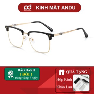 Gọng kính cận nửa viền thời trang nam nữ ANDU dáng vuông chống tia UV chất liệu kim loại - 11228