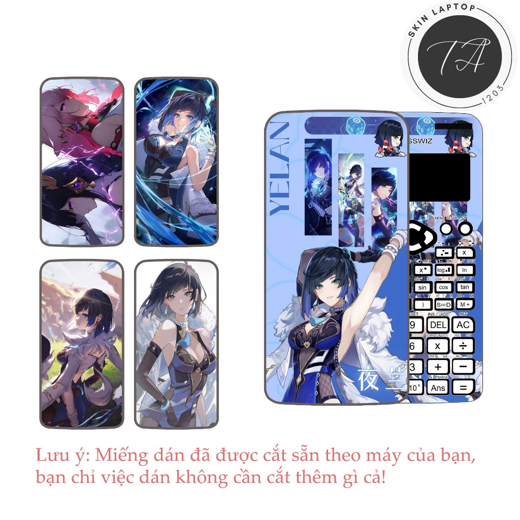 Miếng dán Decal máy tính Casio fx570/ fx580/ fx880/... hình Yelan Genshin Impact