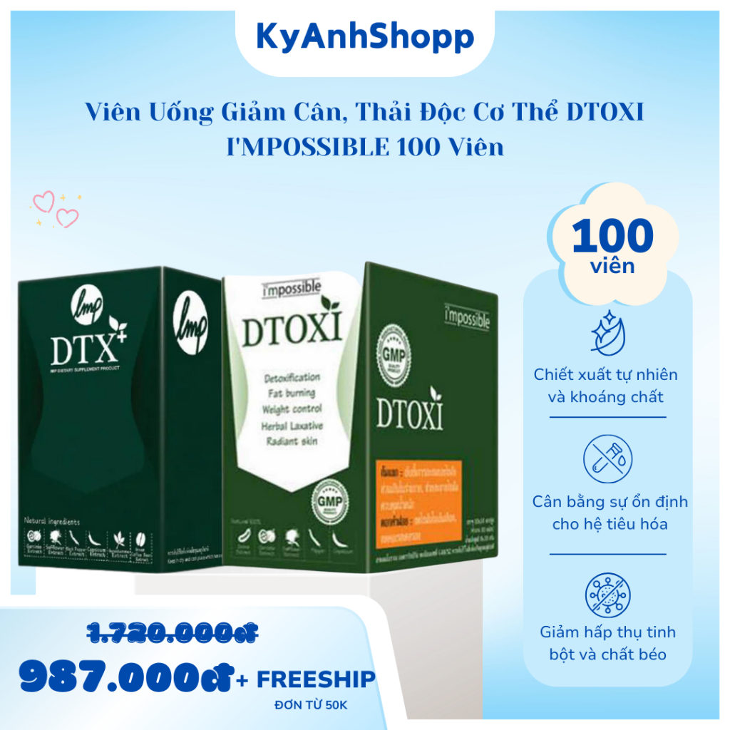 VIÊN UỐNG GIẢM CÂN, THẢI ĐỘC CƠ THỂ DTOXI I'MPOSSIBLE 100 Viên