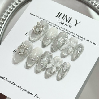 Nailbox Thiết Kế Thủ Công Móng tay giả mắt mèo tráng gương bạc đính nơ xinh xắn mã 490