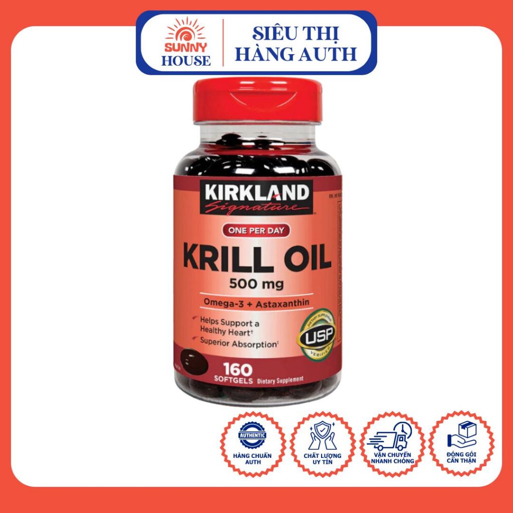 [MẪU MỚI] Dầu Nhuyễn Thể Kirkland Krill Oil 500mg Của Mỹ 180v - Hỗ trợ thị lực và bảo vệ tim mạch