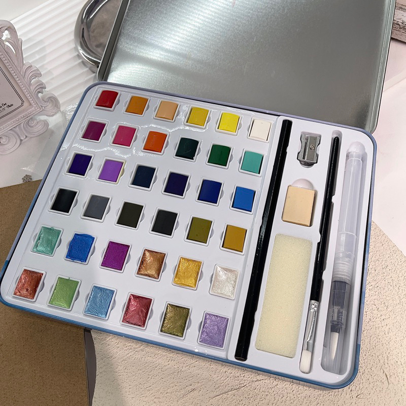 set màu vẽ nước nén  kèm cọ 36 màu