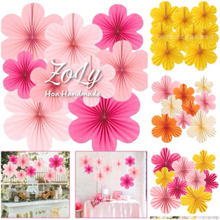 Quạt giấy xếp hoa đào hoa mai trang trí tết, trang trí nhà cửa, sự kiện