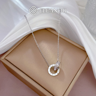 Dây chuyền nữ titan Eleanor Accessories đính đá vòng cổ khắc số la mã phụ kiện trang sức 8505