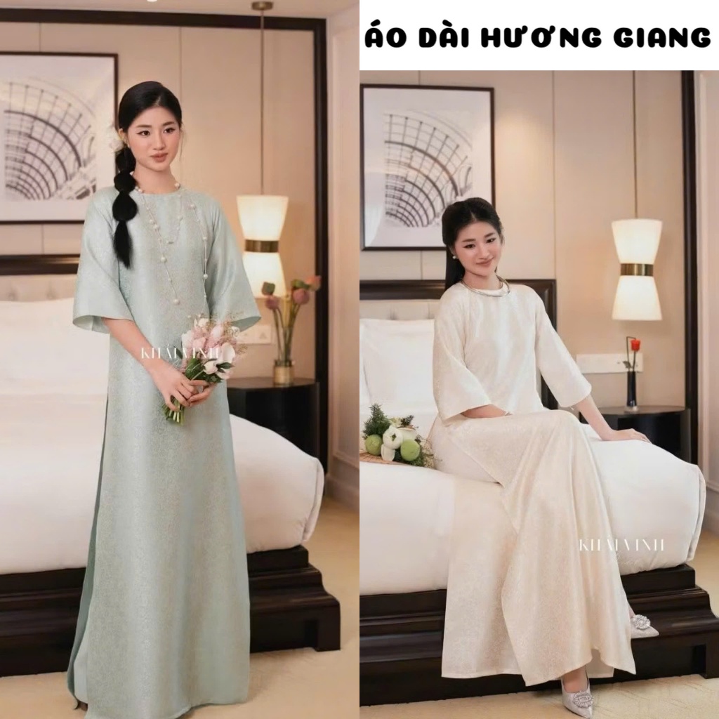 Z85 - Áo Dài Hương Giang - gấm cổ tròn eo cùng tay suông sang trọng duyên dáng
