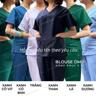 Bộ scrubs Bác sĩ, đồng phục Spa, Phòng khám, quần áo cổ tim Dược sĩ, Điều dưỡng chất thường hàng đẹp